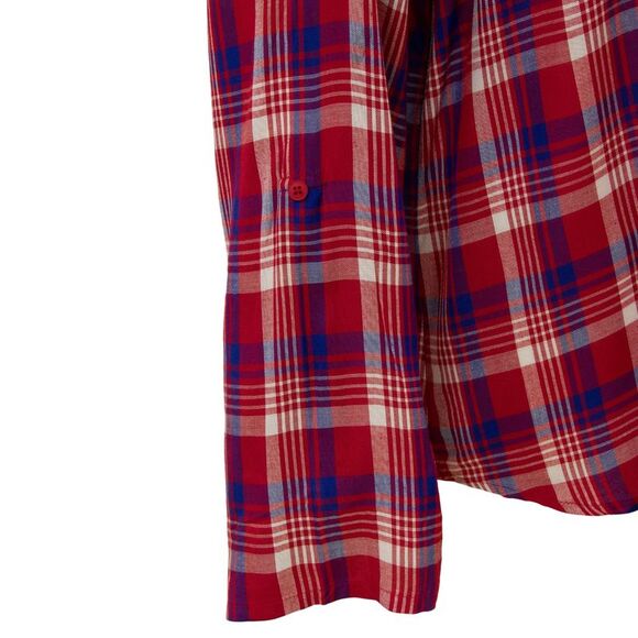 Woodland Creek Women's Front Lace-Up Long Sleeve Shirt in Red & Blue Plaid, XL - Picture 5 of 8